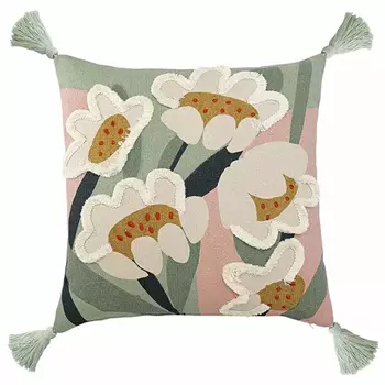 Подушка с цветочным принтом и кисточками Blooming Elegance Daisy