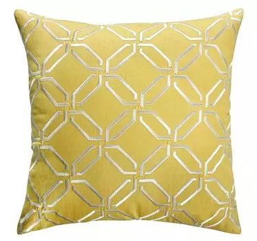 Подушка желтая с геометрической вышивкой