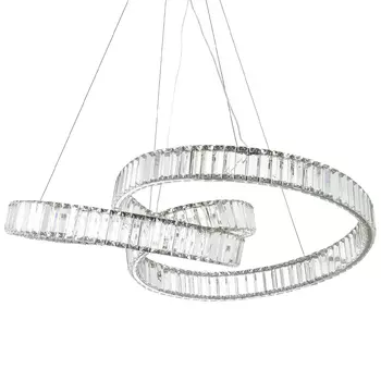 Подвесная люстра в виде изогнутых колец с хрустальным декором Ring Horizontal Oculus Chrome Light Chandelier