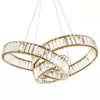 Подвесная люстра в виде изогнутых колец с хрустальным декором Ring Horizontal Oculus Gold Light Chandelier