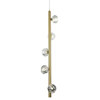 Подвесной светильник c 5-ю хрустальными плафонами Metal Tube Crystal Brass Hanging Lamp