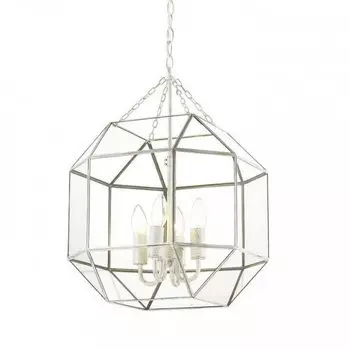 Подвесной светильник Glass & Metal Cage Pendant White 4
