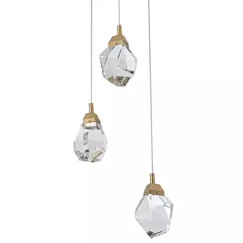 Подвесной светильник с 3-мя хрустальными плафонами Esme Crystal Brass Trio Hanging lamp