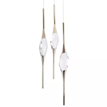 Подвесной светильник с 3-мя хрустальными плафонами Renee Golden Glass Drops Trio Light