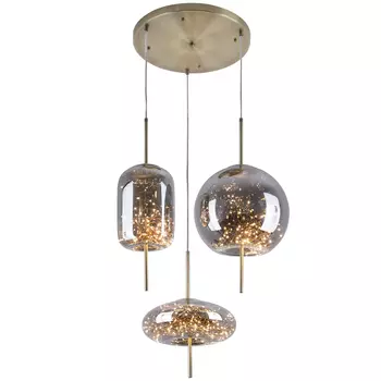 Подвесной светильник с гирляндой внутри 3-х стеклянных плафонов Garland Glass Trio Hanging Lamp