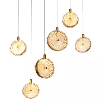 Подвесной светильник с плафонами из рельефного стекла Peony Glass Bronze Six