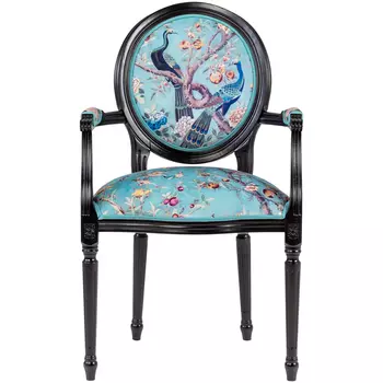 Полукресло из массива бука бирюзовое с изображением птиц и цветов Turquoise Chinoiserie Garden Chair
