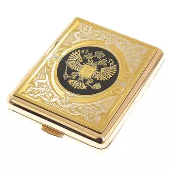 Портсигар на 20 сигарет с гравировкой Герба России в подарочной коробке Metal Cigarettes Cases