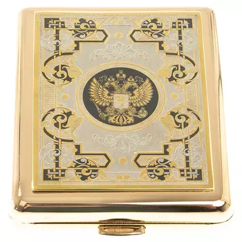 Портсигар на 20 сигарет с гравюрой Герба РФ в подарочной коробке Metal Cigarettes Cases
