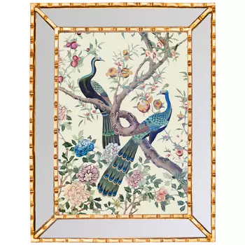 Постер в зеркальной раме в стиле шинуазри Chinoiserie Imperial Garden Peacocks on a Tree Poster