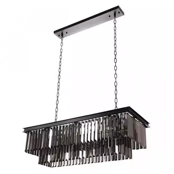 Прямоугольная Люстра RH 1920s Odeon Black iron Серое Стекло Длина 80 см