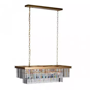 Прямоугольная Люстра RH 1920s Odeon GOLD iron Прозрачное Стекло Длина 80 см