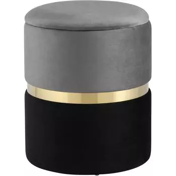Пуф с ящиком Duo серый черный Glossy Velor