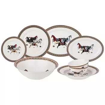 Сервиз обеденный из фарфора с изображением лошадей на 6 персон 23 предмета Porcelain Horse Set