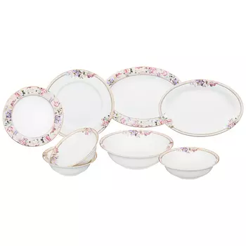 Сервиз столовый из фарфора белый с цветочным принтом на 6 персон 23 предмета Flower Porcelain Collection