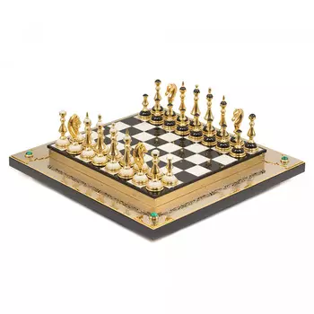 Шахматы из бронзы и натуральных камней Долерит и Мрамор с гравировкой Decorative Thematic Chess