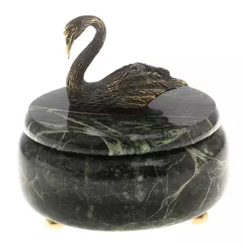 Шкатулка из натурального камня змеевик с фигуркой лебедя Stone Casket