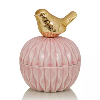 Шкатулка Pink Box с золотой птичкой