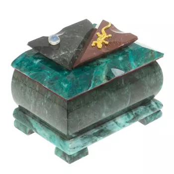 Шкатулка прямоугольная с зеркалом из натурального камня змеевик Stone Casket