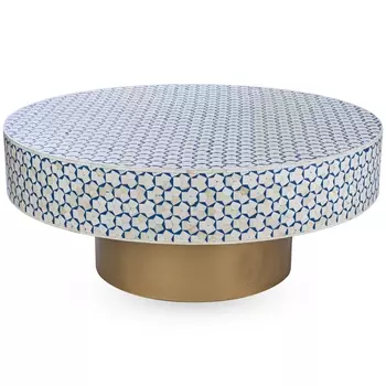 Стол голубой отделка кость BONE INLAY COFFEE TABLE