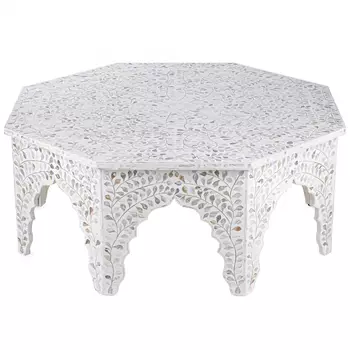 Стол кофейный отделка перламутр White Mother of Pearl Moroccan