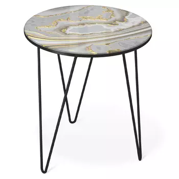 Стол журнальный c круглой столешницей из стекла серого цвета Gray and Gold Marble