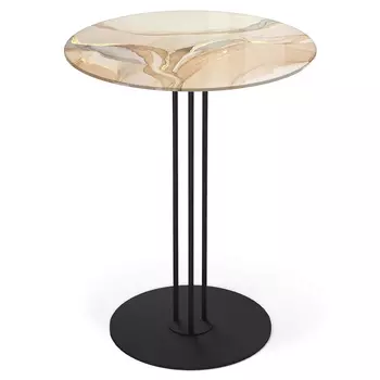 Стол журнальный круглый с бежевой столешницей из стекла Beige Marble