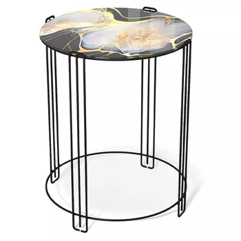 Стол журнальный круглый со столешницей из стекла Gold and Black Marble
