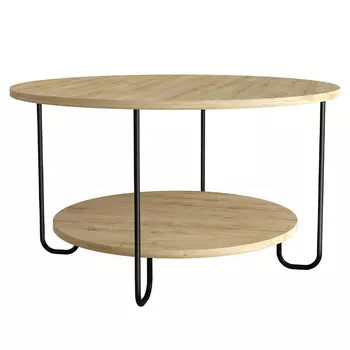 Стол журнальный с круглой деревянной столешницей и полкой CORRO OAK