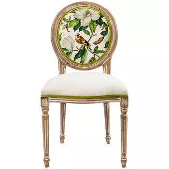 Стул бежевый из натурального бука с изображением птицы в саду Blooming Colored Birds