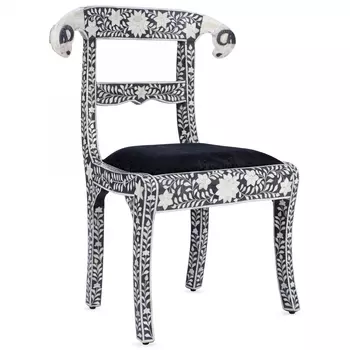 Стул черный отделка кость Anglo-Indian Bone Inlaid Side Chairs with Ram's Head