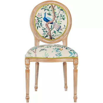 Стул из массива бука бежевый с изображением птиц в саду Beige Green Chinoiserie Blue Bird Chair