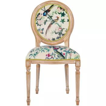 Стул из массива бука бежевый с изображением птиц и цветов Beige Green Chinoiserie Rose Garden Chair