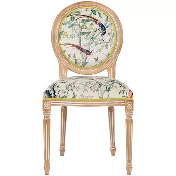 Стул из массива бука бежевый с изображением птиц и цветов Beige Green Chinoiserie Birds Garden Chair
