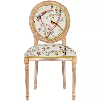 Стул из массива бука бежевый с изображением птиц и цветов Beige Green Chinoiserie Peach Garden Chair