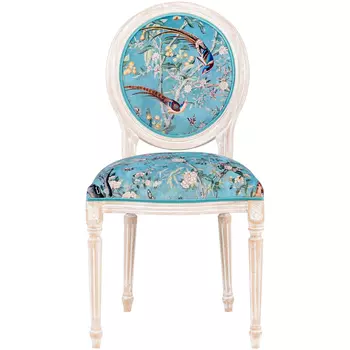 Стул из массива бука бирюзовый с изображением птиц и цветов Turquoise Beige Chinoiserie Birds Garden Chair