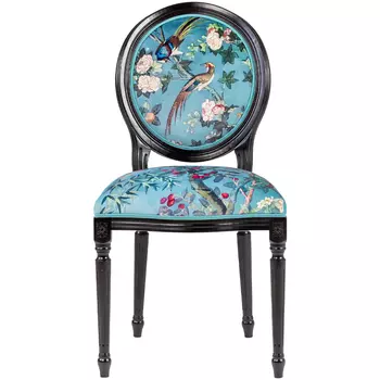 Стул из массива бука бирюзовый с изображением птиц и цветов Turquoise Chinoiserie Birds Garden Chair