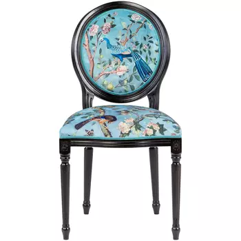 Стул из массива бука бирюзовый с изображением птиц в саду Turquoise Chinoiserie Bird Chair