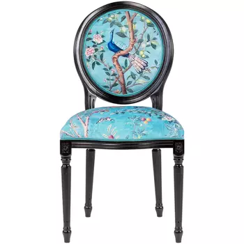 Стул из массива бука бирюзовый с изображением птиц в саду Turquoise Chinoiserie Blue Bird Chair