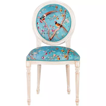 Стул из массива бука бирюзовый с изображением птиц и цветов Turquoise Beige Chinoiserie Peach Garden Chair