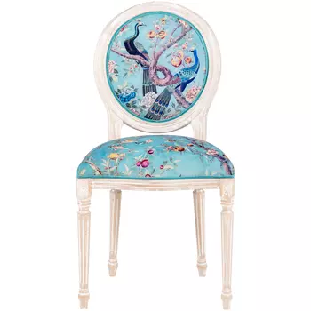 Стул из массива бука с изображением птиц и цветов Turquoise Beige Chinoiserie Garden Chair