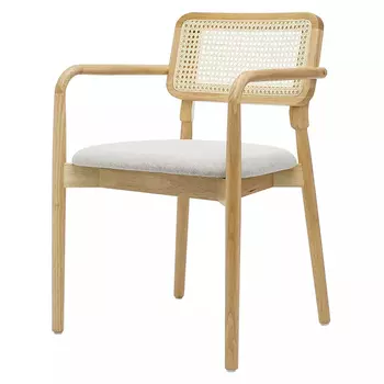Стул обеденный с мягким сиденьем и спинкой из плетеного ротанга Wood and Textile Chair