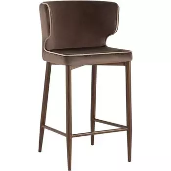 Стул Полубарный Chair посадка 65 см Коричневый Велюр с Белым Кантом