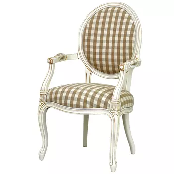 Стул с подлокотниками и круглой спинкой Checkered Upholstery Chair обивка в клетку