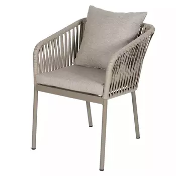 Стул серо-бежевый с декоративным плетением на спинке и подлокотниках Chair Weave