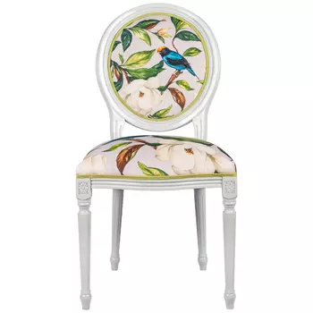 Стул светло-серый из натурального бука с изображением птицы в саду Blooming Birds