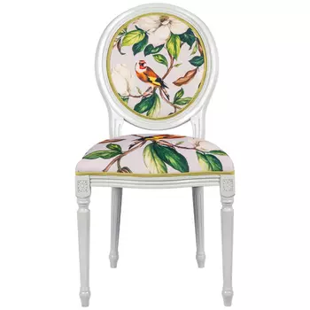 Стул светло-серый из натурального бука с изображением птицы в саду Blooming Colored Birds