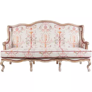 Трехместный диван из массива бука бежевый с растительным орнаментом Raffael Renaissance Beige Sofa
