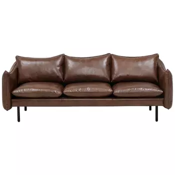 Трехместный кожаный диван на ножках темно-коричневый Tailler Sofa Brown