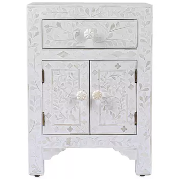 Тумбочка с инкрустацией BONE INLAY BEDSIDE Белая